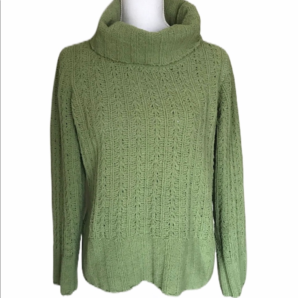 Liz & Co Turtleneck Sweater Size Large Pear Green Long Sleeve Knit Top EUC